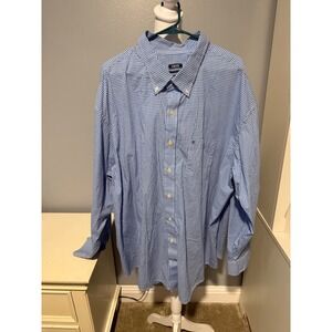 IZOD Mens Blue Gingham Check Long Sleeve Button Down Shirt Big Tall 4XL